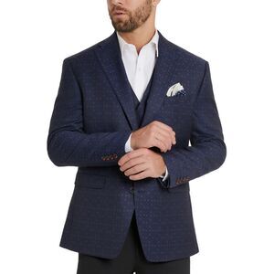 Tayion Collection Mens Classic-Fit Jacquard Suit Jacket 46 Long Navy/Purple  NWT